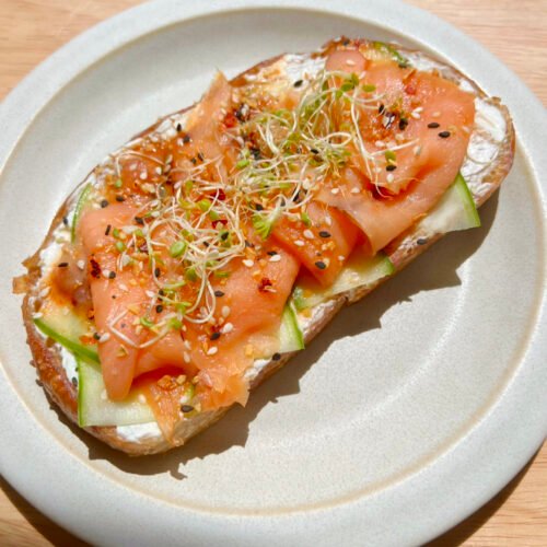 Smoked Salmon Cream Cheese Toast with Hot Honey