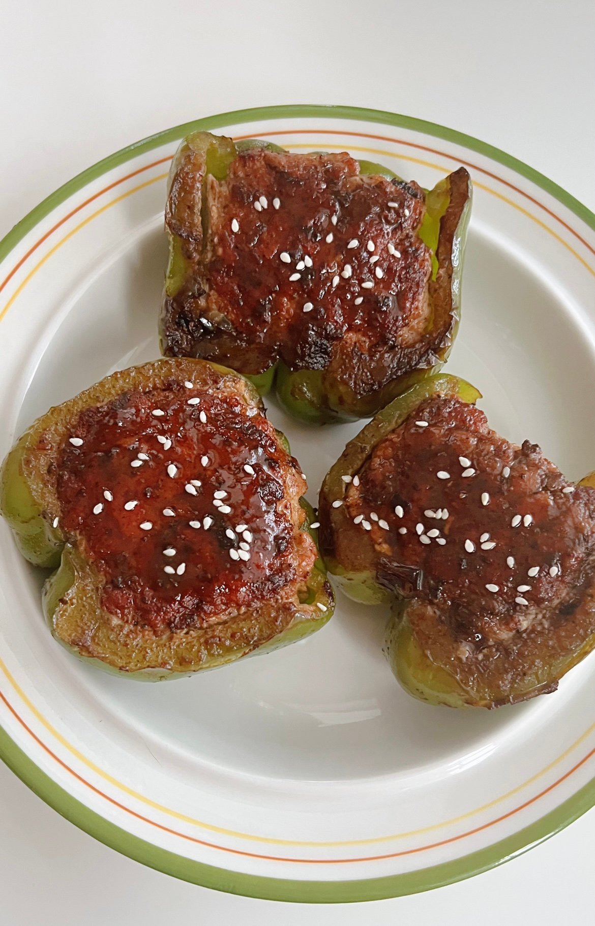 Ground Beef Stuffed Bell Peppers with Soy Glaze, Japanese-Style