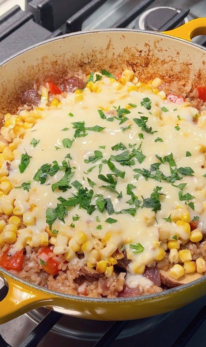 One-Pan Cheesy Steak and Corn Fried Rice