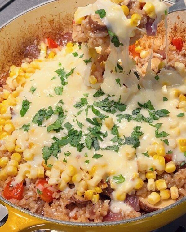 Cheesy One-Pan Steak and Corn Fried Rice