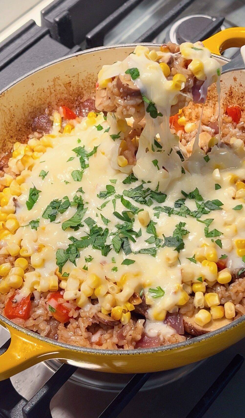 Cheesy One-Pan Steak and Corn Fried Rice