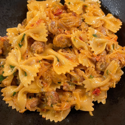 Caramelized Onions & Italian Sausage Pasta