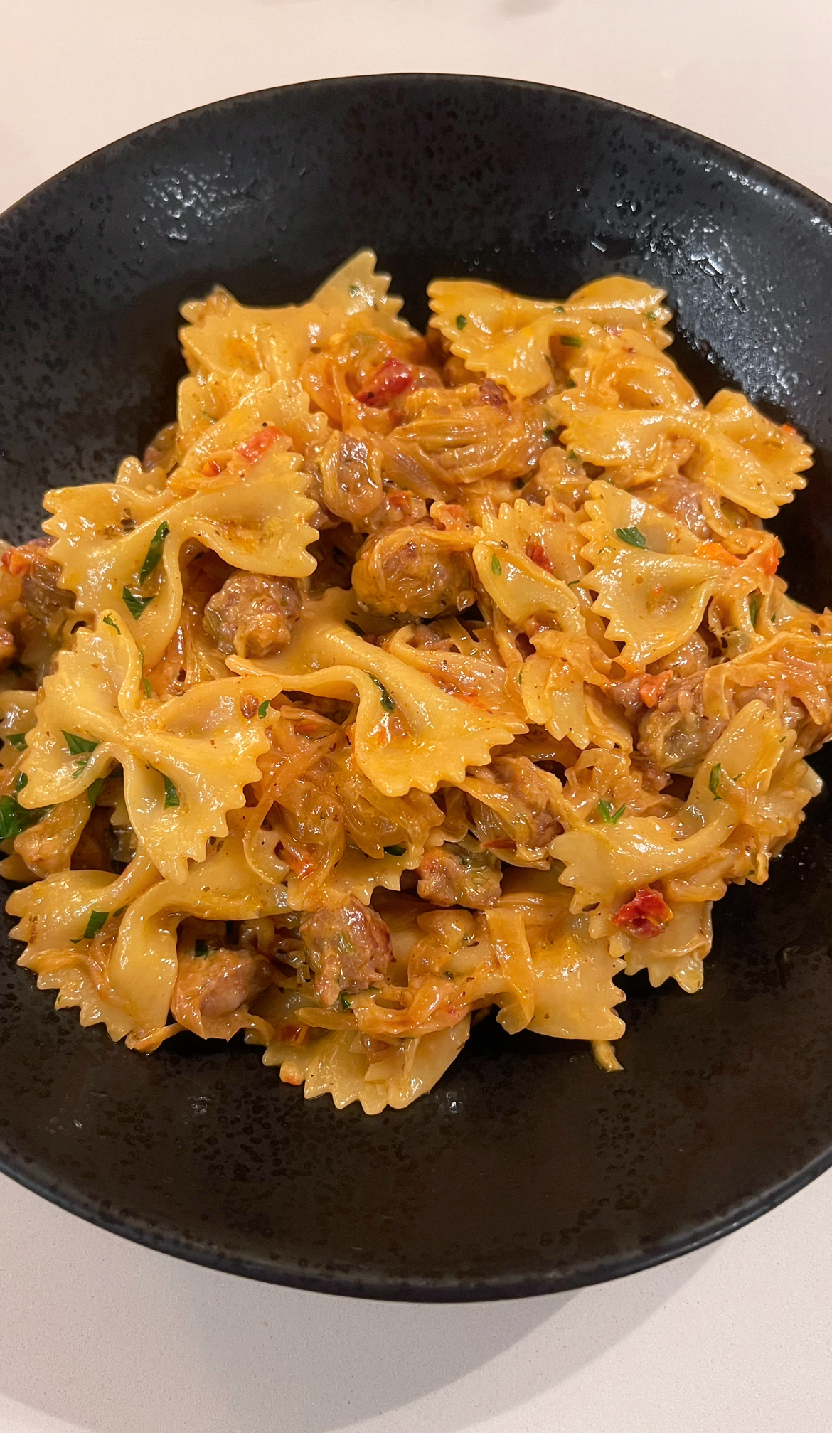 Caramelized Onions & Italian Sausage Pasta