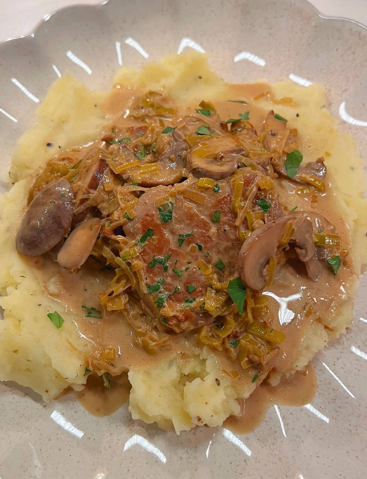 Creamy Pork Tenderloin with Mushroom and Leek