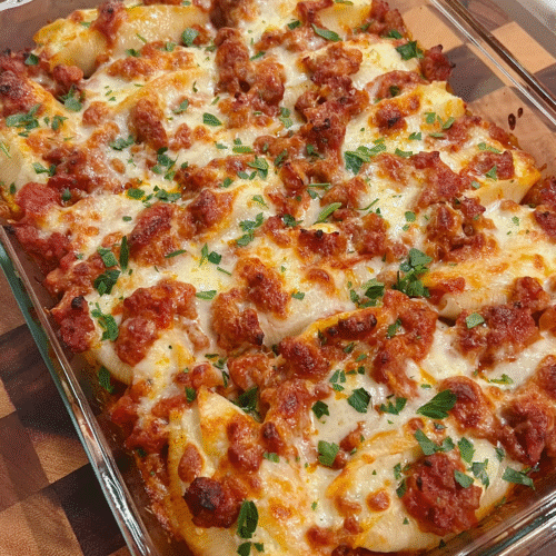 Cheesy Leek Stuffed Shells with Sausage Marinara