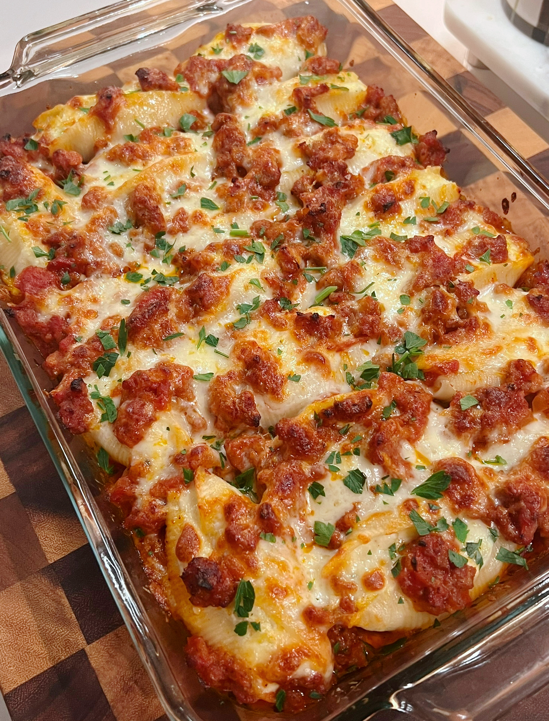 Cheesy Leek Stuffed Shells with Sausage Marinara
