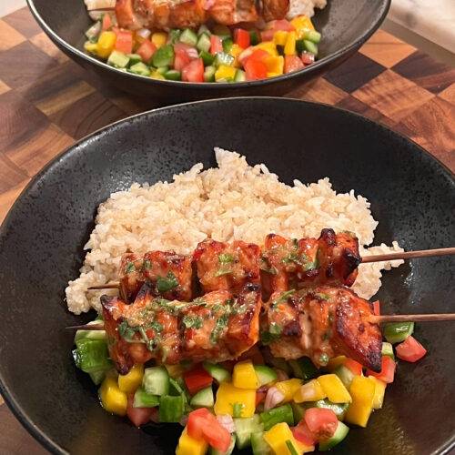 Air Fryer Sweet Chili Lime Salmon Skewers